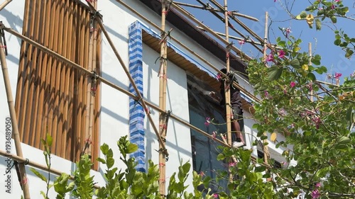 Working at heights, The workers are repairing the house, painted
