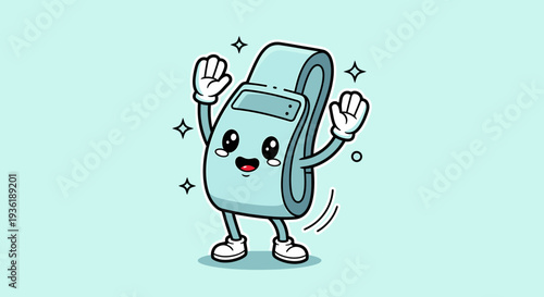 Cheerful Cartoon Backpack Character Raising Hands.