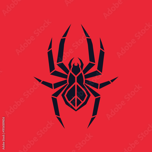 Stylized black spider graphic with geometric patterns on its body.