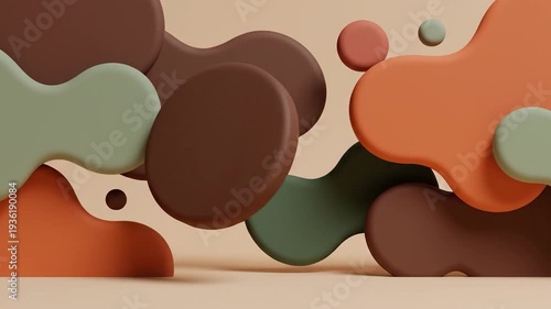 Abstract 3D rendered organic and circular shapes float in a minimalist studio
