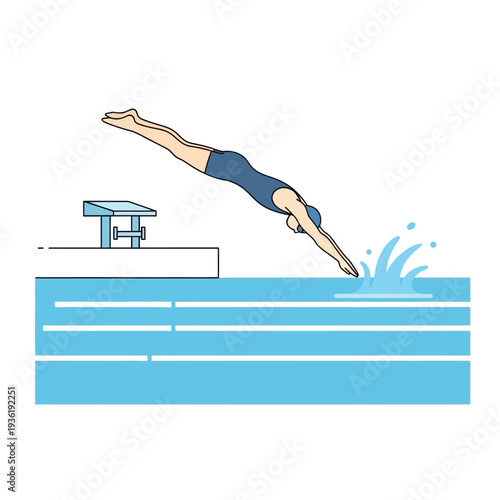 Female swimmer diving into pool, dynamic action, competitive sport, illustration