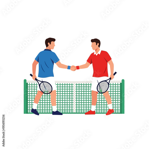 Tennis players shaking hands over the net, sportsmanship, victory, defeat, match end