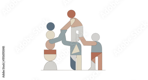 Teamwork People Supporting Each Other Illustration.