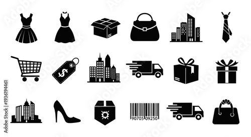 E-commerce and Shopping Icons Collection for Online Retail and Delivery Services.