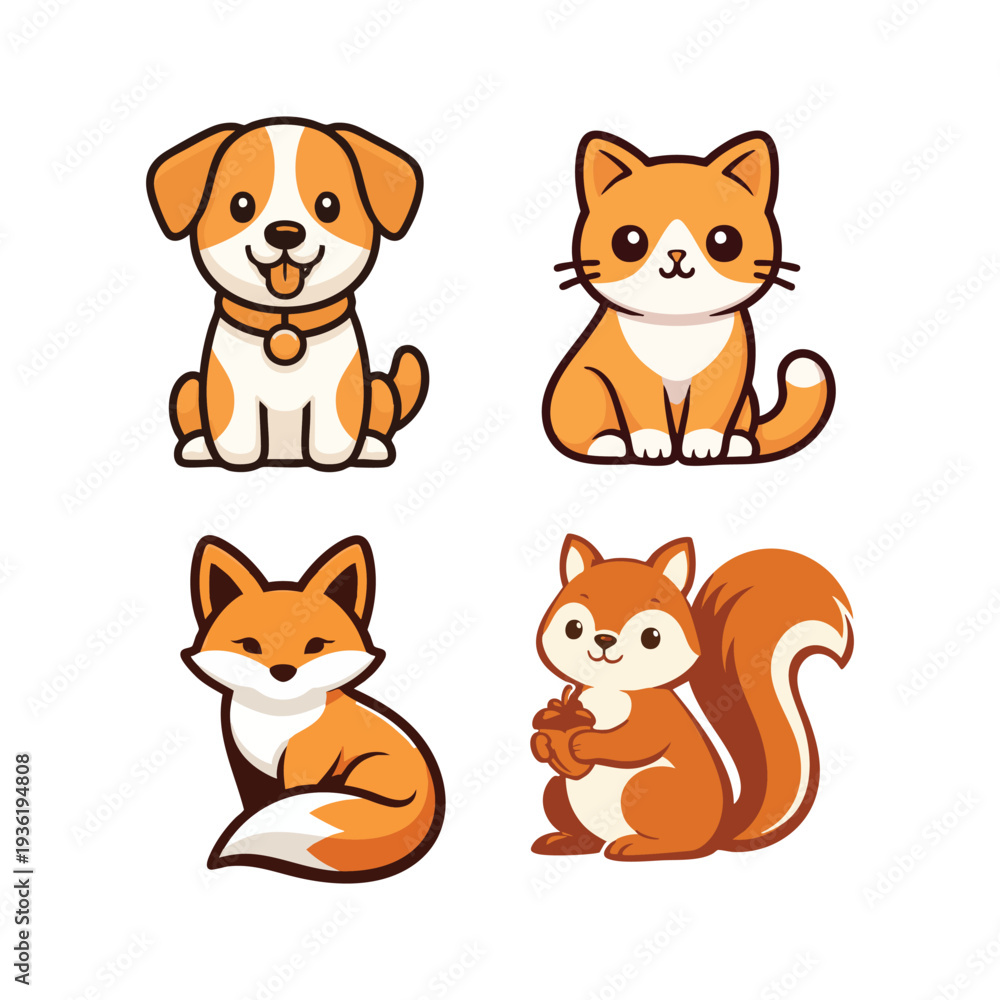 Fototapeta premium A set of cartoon-style animal illustrations 