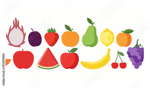 Fresh Fruit Assortment Colorful Healthy Food Vector Illustration