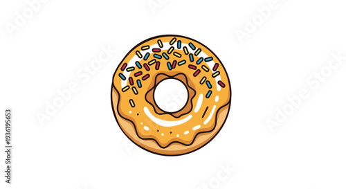 Delicious Yellow Glazed Donut with Colorful Sprinkles, Isolated on White Background
