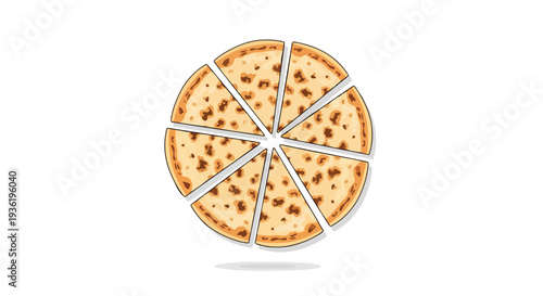 Whole Pizza Sliced into Eight Pieces, Ready to Serve, Isolated on White Background