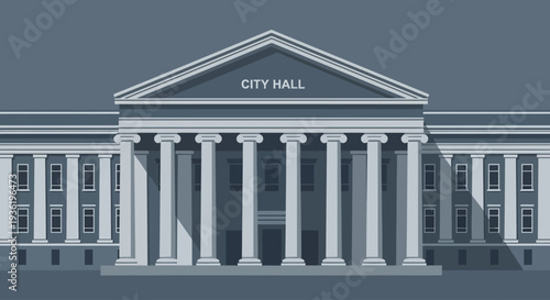 City Hall building flat design illustration with classical columns