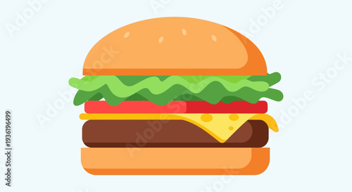 Classic cheeseburger with fresh ingredients flat design icon