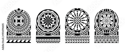 Polynesian Maori Tribal Tattoo Set. Circular Shoulder Designs