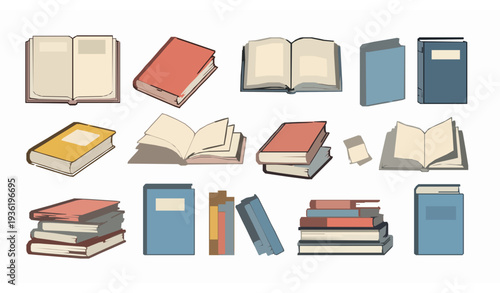 Open and Closed Book Collection Vector – Study Textbooks and Fiction Literature Isolated on White Background