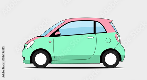 Cute compact car illustration with mint green and pink colors