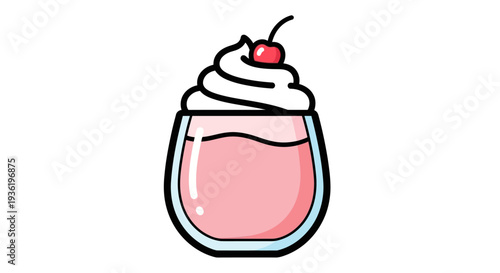 Cute pink milkshake with whipped cream and cherry