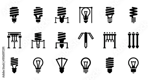 A collection of light bulb and various object icons with distorted visual effects presented in a grid layout on a clean background