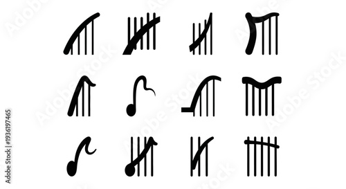 Collection of assorted musical notes arranged in a grid pattern on a clean background viewed from directly above