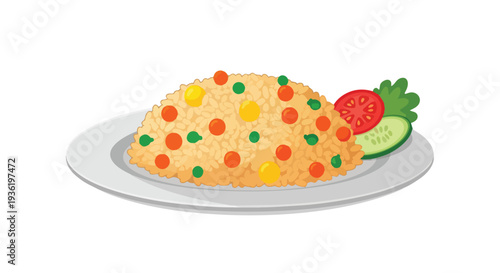Healthy Fried Rice with Vegetables on a Plate, Delicious Meal, Top View