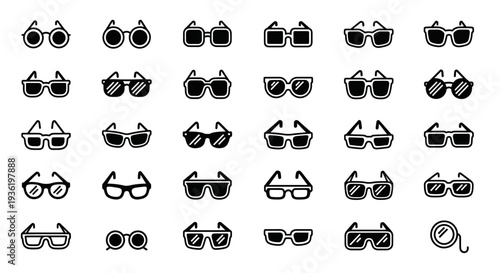 Collection of Various Sunglasses and Eyewear Icons in Black and White