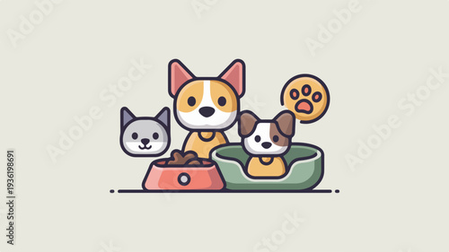 Adorable Cartoon Cats in Bowls