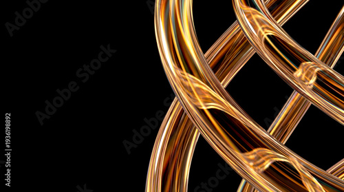 Abstract 3D iridescent optical glass tubes on black background, holographic neon light refraction mockup with copy space.
