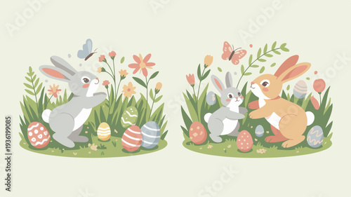 Easter Bunnies in Blooming Garden