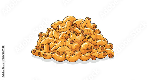 Delicious Macaroni and Cheese illustration, a pile of golden pasta with creamy sauce, isolated on white background.