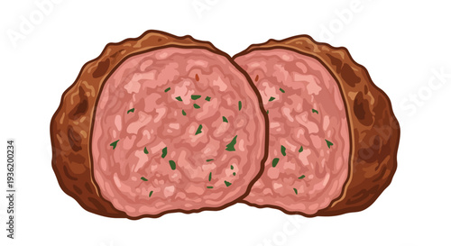 Delicious Meatball Cut in Half Showing Texture and Herbs