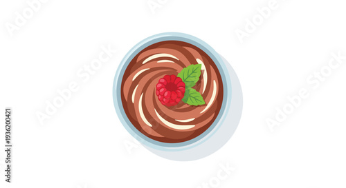 Delicious Chocolate Mousse Dessert with Raspberry and Mint Leaf