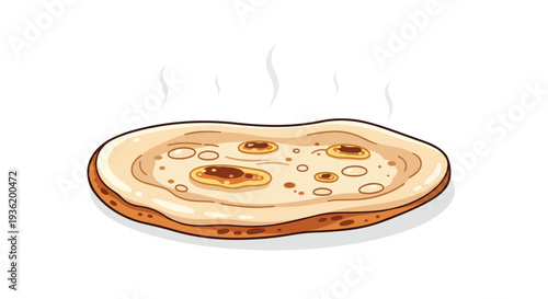 Hot Steaming Naan Bread Flatbread on White Background, Indian Cuisine Staple
