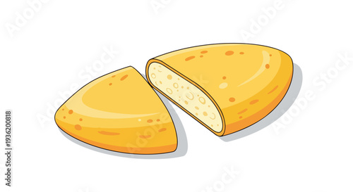 Cut Cheese Wheel with Holes, Isolated on White Background, Food Illustration