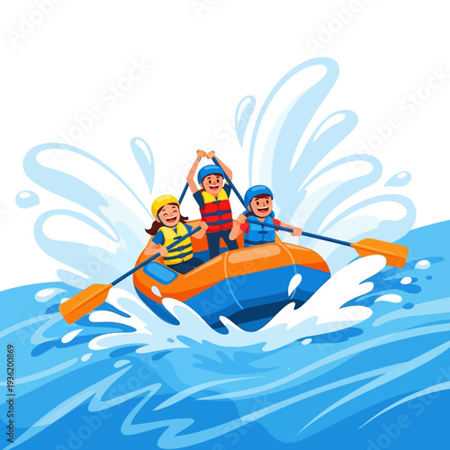 Happy Family Rafting Adventure on White Water River