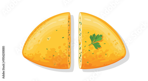 Delicious Golden Omelette Cut in Half with Parsley Garnish, Top View