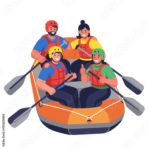 Happy Friends Rafting Together on White Water Adventure