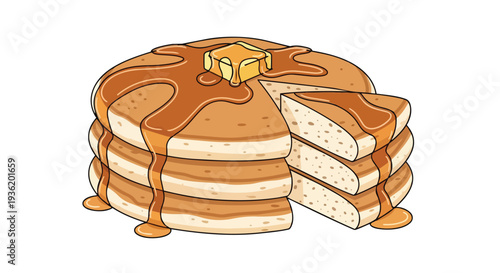 Delicious Stack of Pancakes with Syrup and Butter, Slice Missing