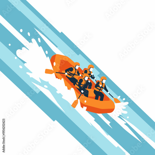 Team White Water Rafting Downhill Rapids Adventure