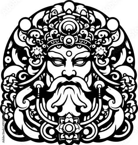 Intricate Chinese Dragon King or Protector God Iconography, Suitable for Gaming Mascots, Cultural Events, and New Year Celebrations