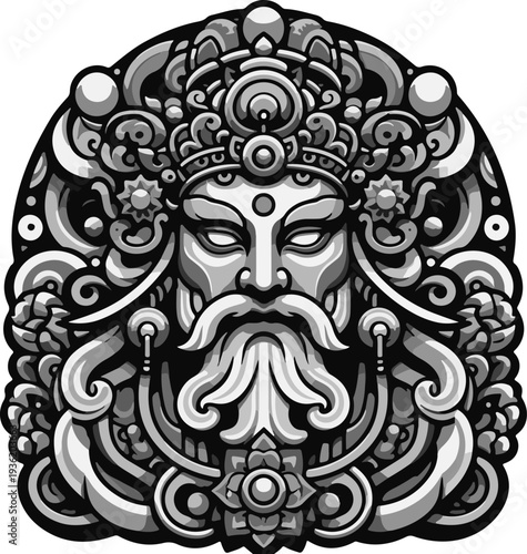 Intricate Chinese Dragon King or Protector God Iconography, Suitable for Gaming Mascots, Cultural Events, and New Year Celebrations