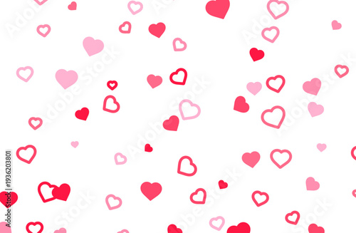 赤とピンクのハートが散らばるロマンチックな装飾パターン背景