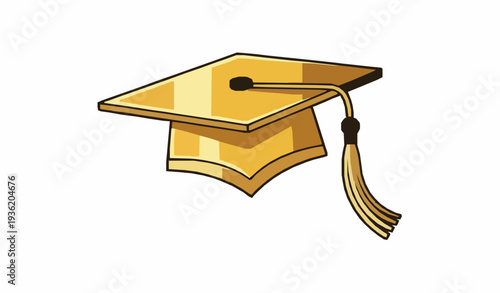 Golden mortarboard graduation cap with tassel vector symbol for university achievement and academic ceremony isolated on white