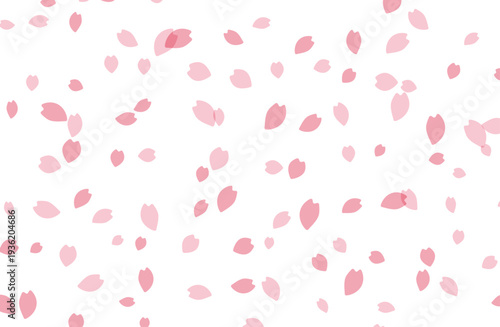 淡いピンクの桜吹雪 花びら散布背景 横