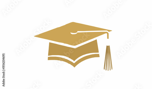 Minimal golden graduation cap with tassel vector icon representing university graduation and academic success isolated on white background