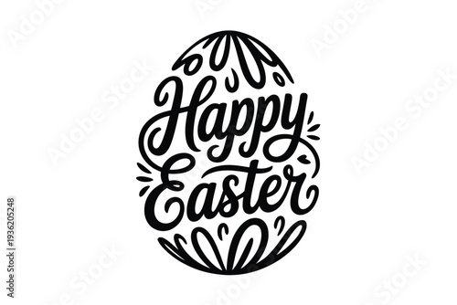 Easter egg icon with Happy Easter text in black silhouette illustration