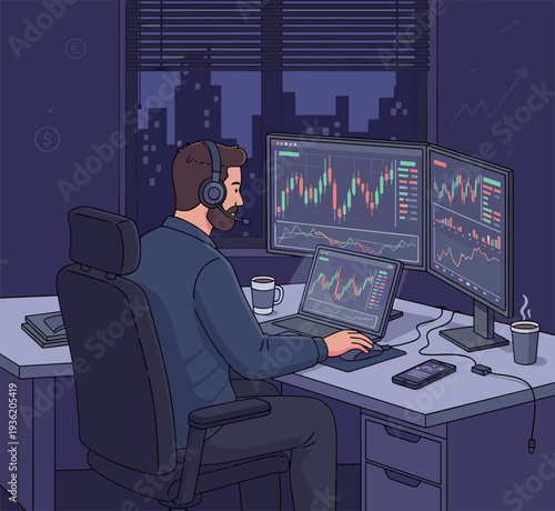 Conceptual Vector Illustration of Asset Management and Stock Investment.