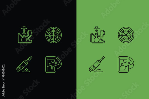 Hookah vector icons on black and green backgrounds for design