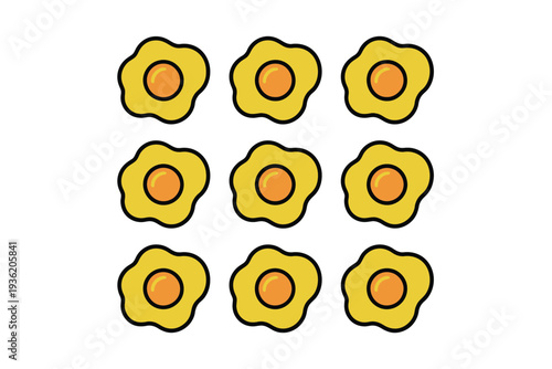 Flower icons set of nine yellow blossoms with orange centers