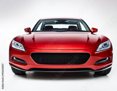 bright red sedan car parked on white background with elegant design and modern features white background or
