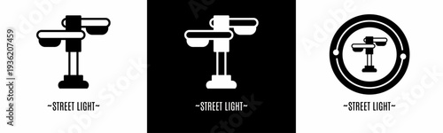 Street light logo set. Collection of black and white logos. Stock vector.