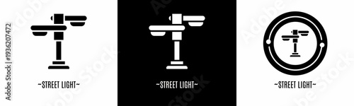 Street light logo set. Collection of black and white logos. Stock vector.