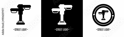 Street light logo set. Collection of black and white logos. Stock vector.