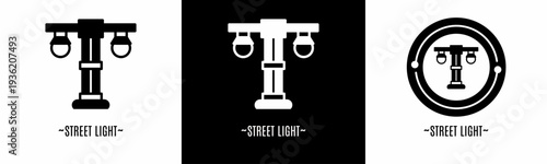 Street light logo set. Collection of black and white logos. Stock vector.